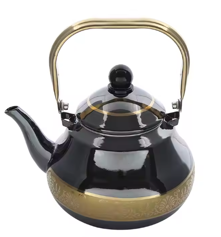 2.5L black Mirror polished gold pot enamel kettle with stainless steel handle