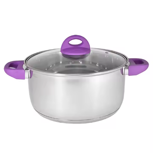 Stainless steel steaming pot with rubber handle