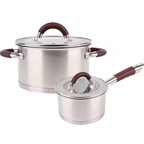 2-piece stainless steel steaming pot with adhesive handle