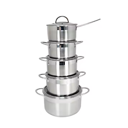 5 stainless steel pots with glass lids
