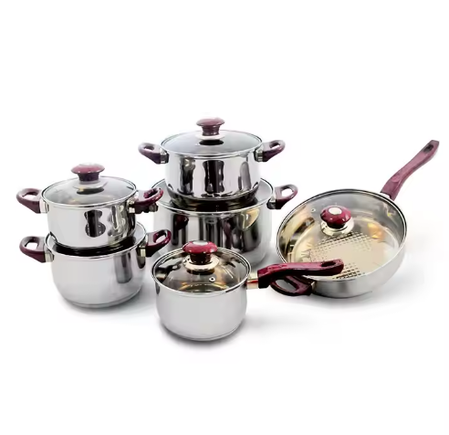 6 stainless steel pots with glass lids