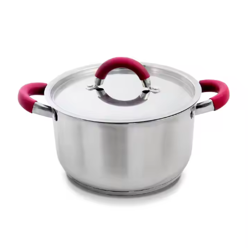 Customizable stainless steel pot with adhesive handle