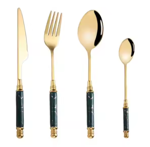 Stainless steel golden knife and fork set