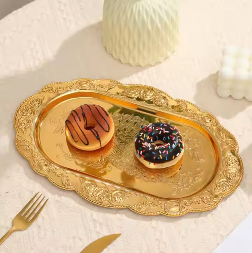 Stainless steel golden tray with printing
