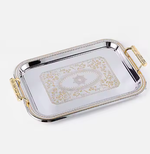 Stainless steel tray with printed rectangular shape