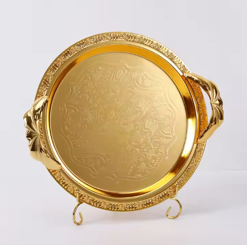 Round gold stainless steel dessert plate