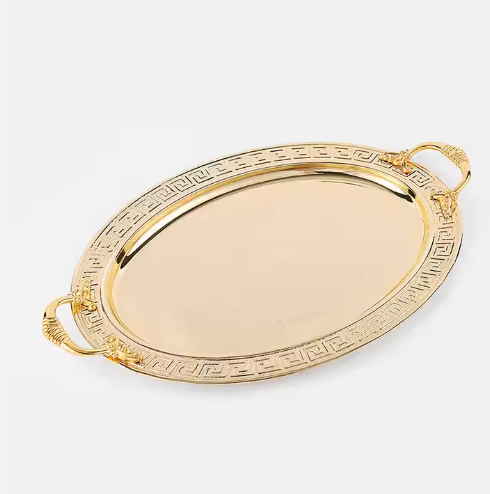 Oval shaped golden stainless steel dessert dish