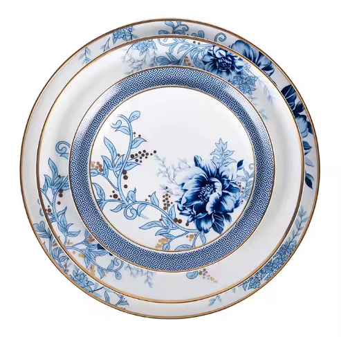Blue and White Charger Plate Bone China Gold Rim Dinner Plates Set Porcelain Dinnerware Ceramic