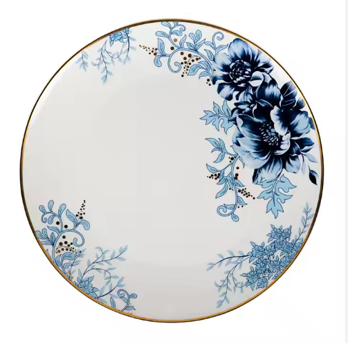 Blue and White Charger Plate Bone China Gold Rim Dinner Plates Set Porcelain Dinnerware Ceramic
