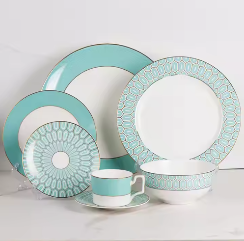 Silver ring ceramic tableware set