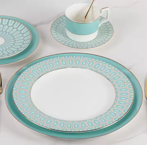 Silver ring ceramic tableware set