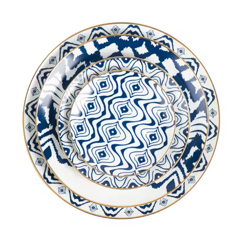 Blue gold-plated bone china plate