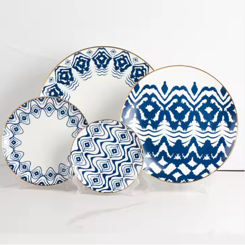 Blue gold-plated bone china plate