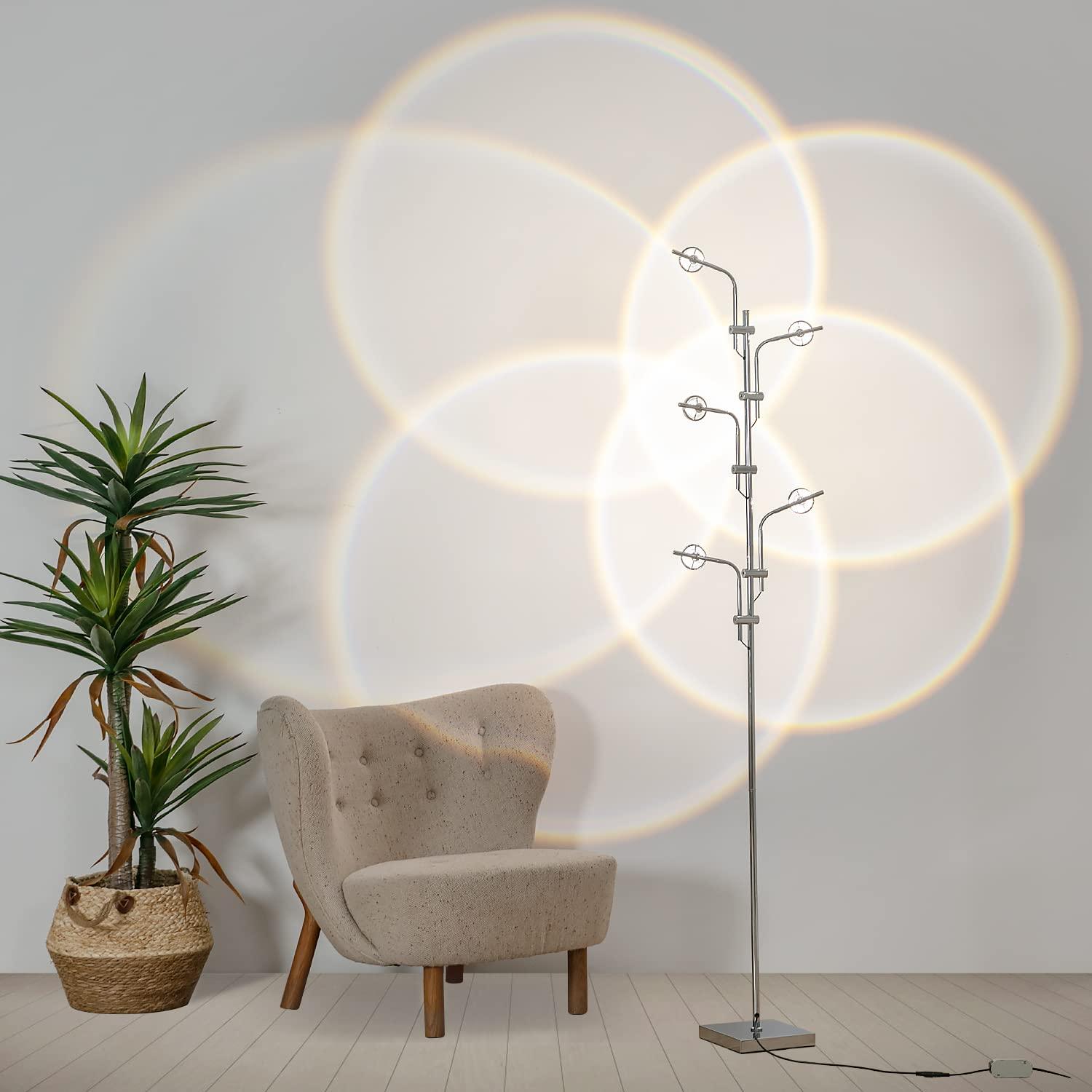 KITVONA Mid Century Modern Floor Lamp for Living Room, Industrial Standing Lamp for Bedroom, Boho Ambient Lighting, Cool Mood Lighting with 5 Light Spot, Natural Light with 7 RGB Color Filter