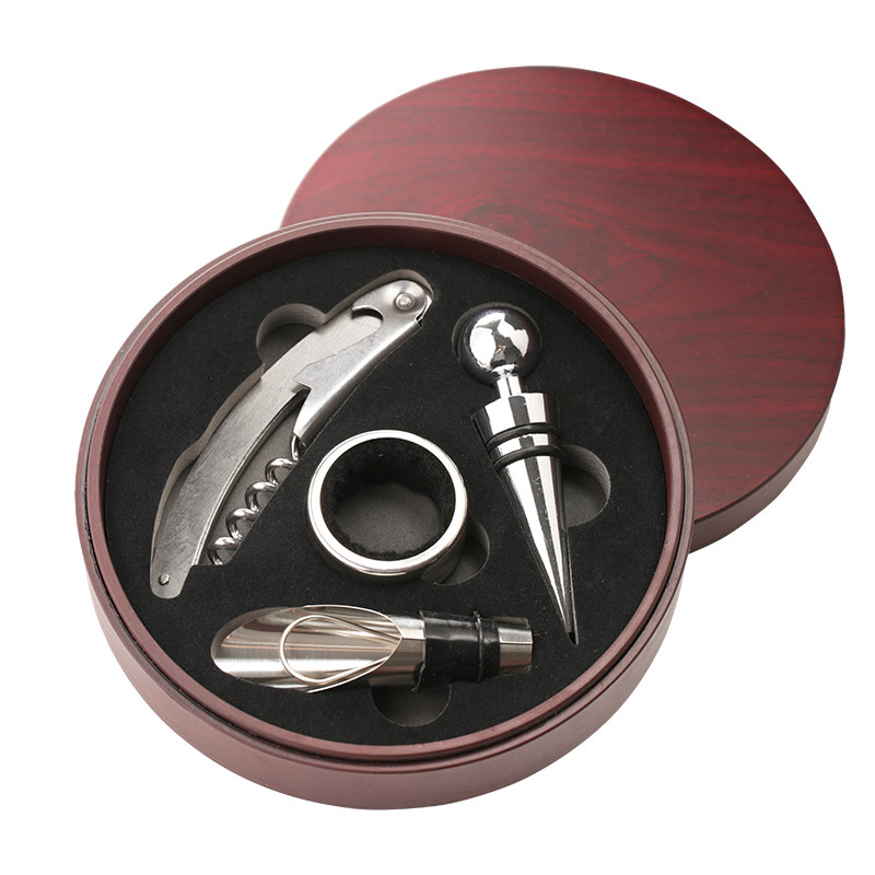 BR-WG10-1 Round Wood Box Wine Corkscrew Set