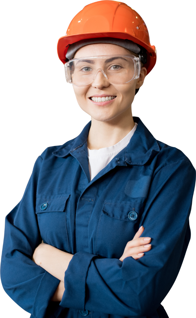 Photo of a woman wearing an orange hard hat