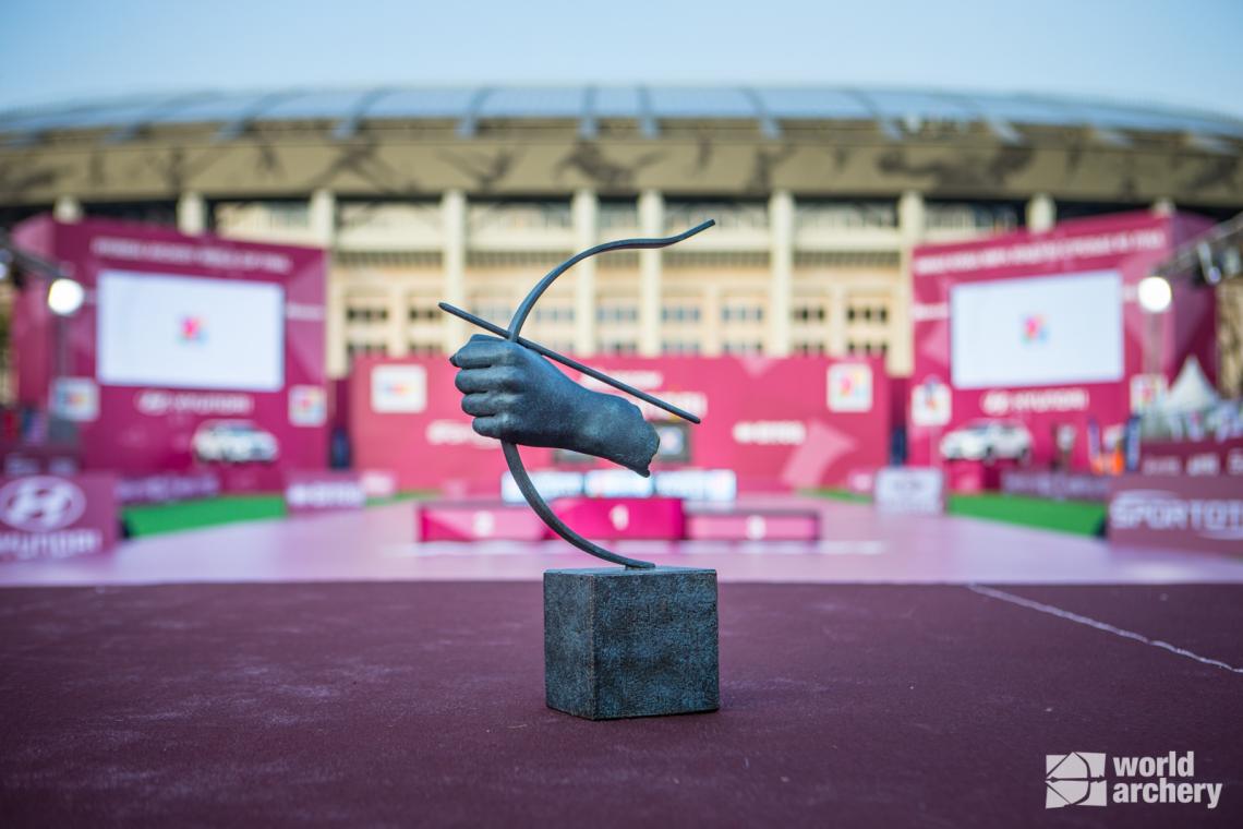 The circuit trophy at the 2019 Hyundai Archery World Cup Final in Moscow.