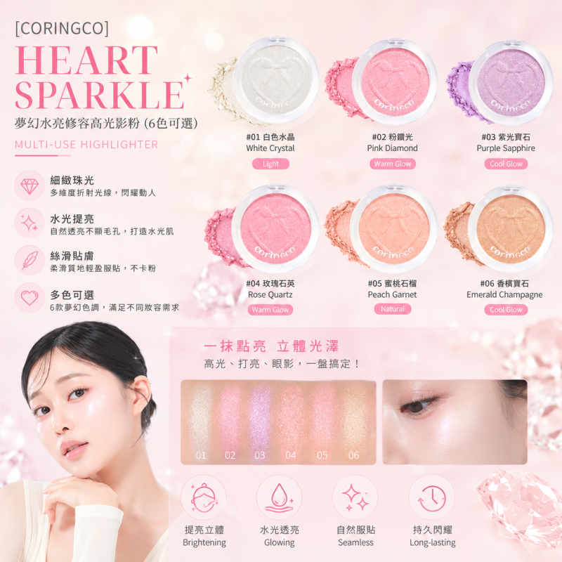 韓國🇰🇷[CORINGCO] HEART SPARKLE 夢幻水亮修容高光影粉 (6色可選)