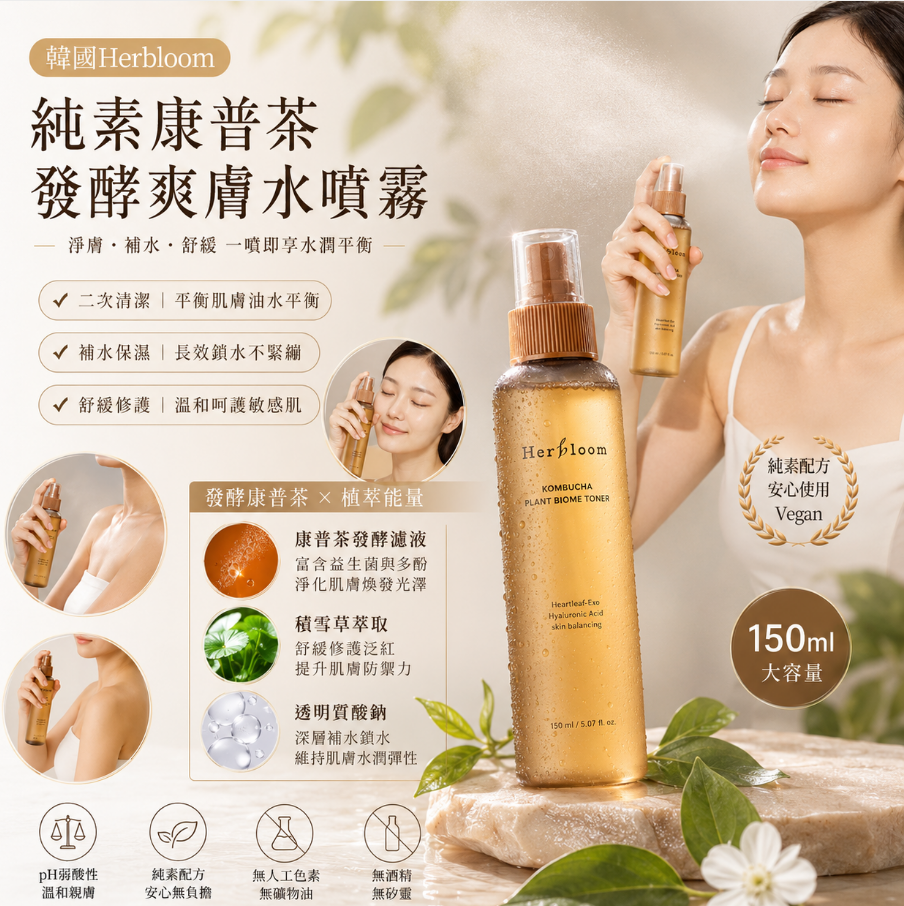 韓國Herbloom純素康普茶發酵爽膚水噴霧150ml