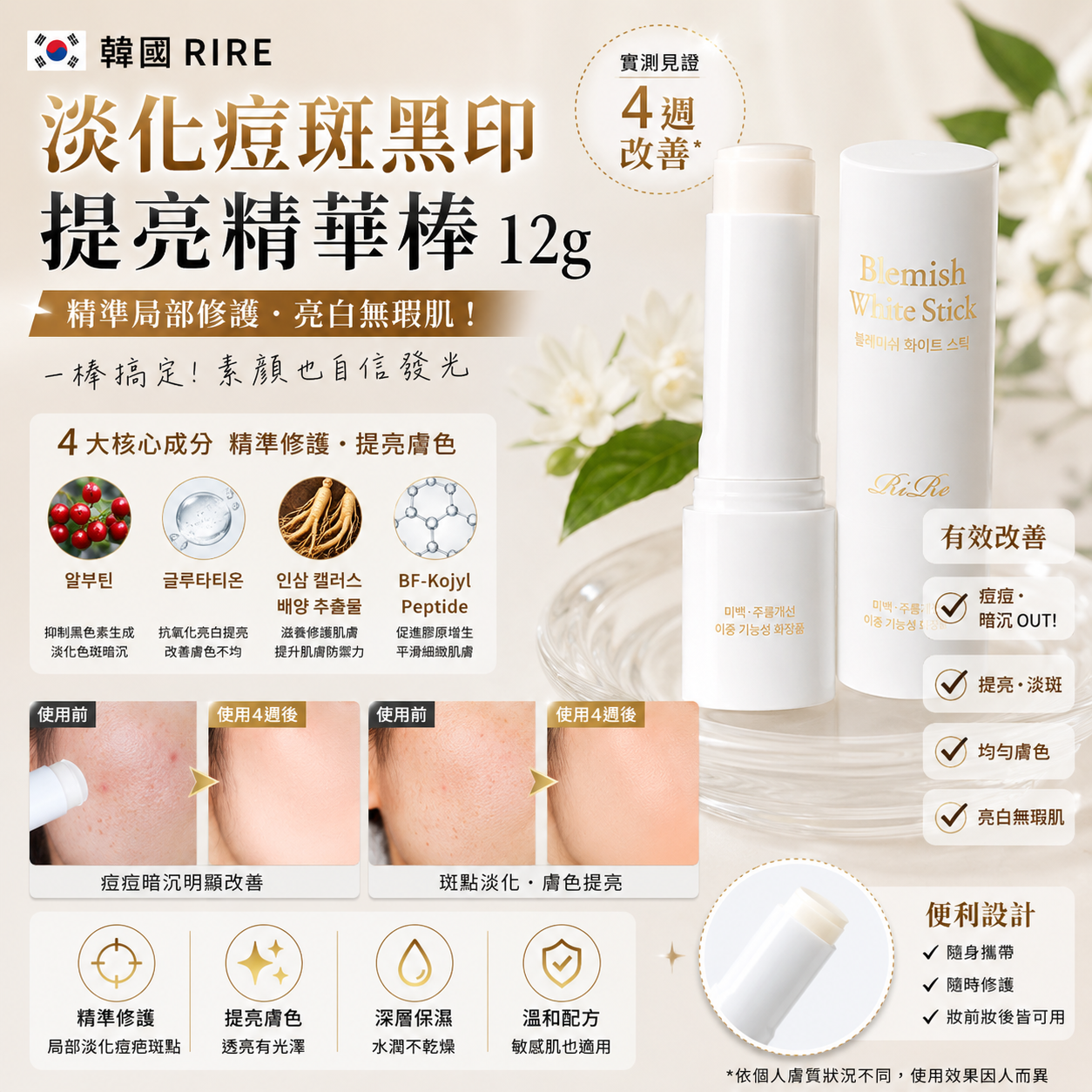 韓國🇰🇷Rire淡化痘斑黑印提亮精華棒12g