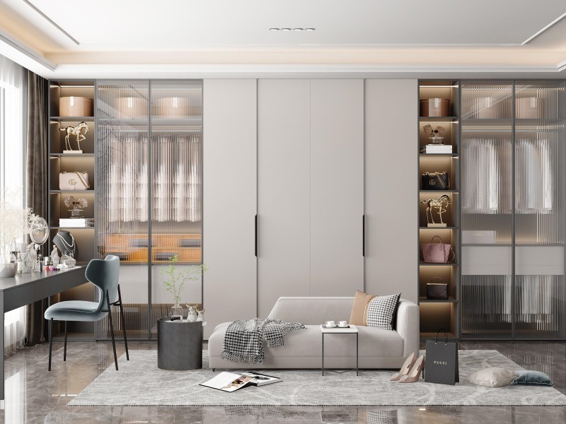 One-line semi-open wardrobe