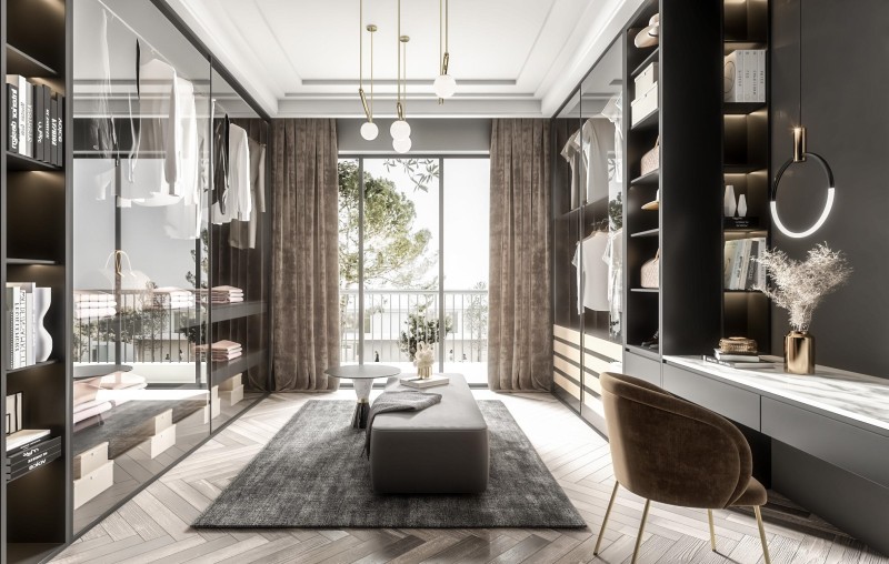 Parallel semi-open wardrobe