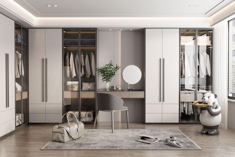 L-shaped fully enclosed wardrobe