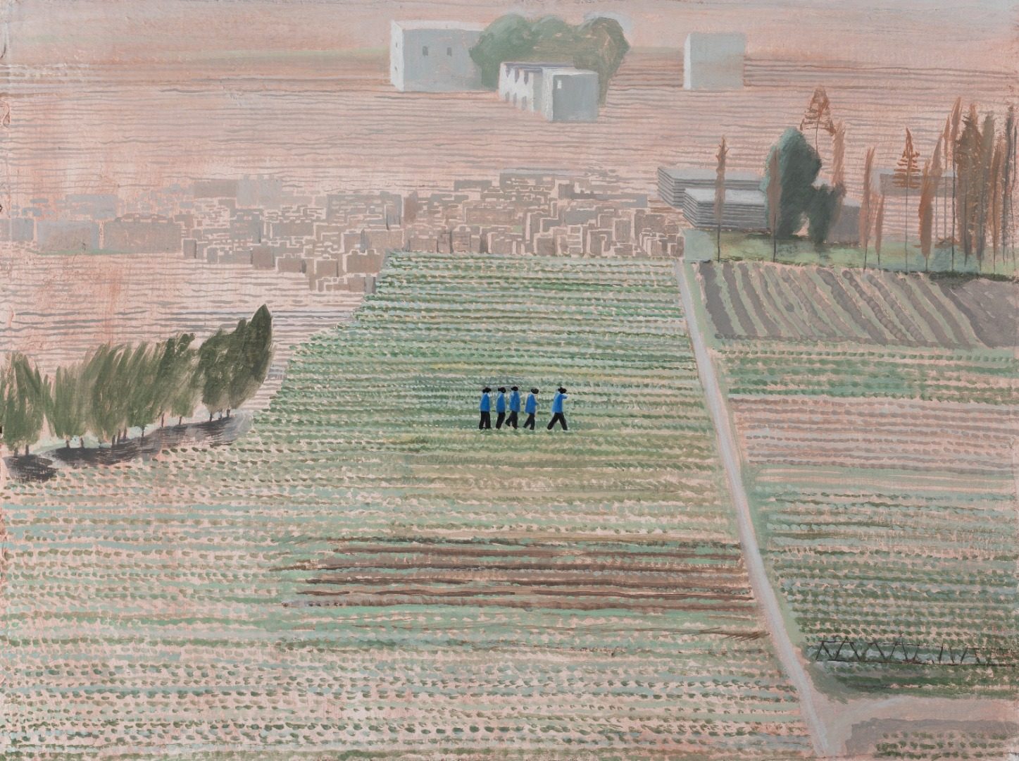 五个服务员在田间行走 / Five waiters walking in the field