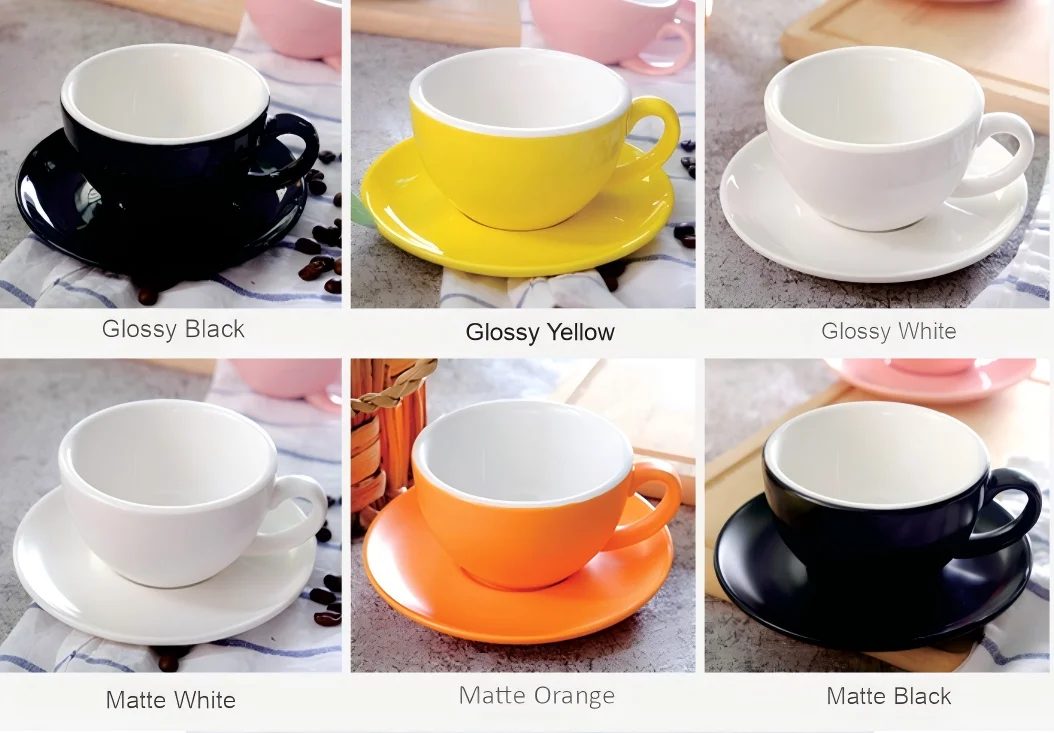 4 capacities of Cappuccino Cup and Saucer Glossy Matte Ceramic Coffee ...