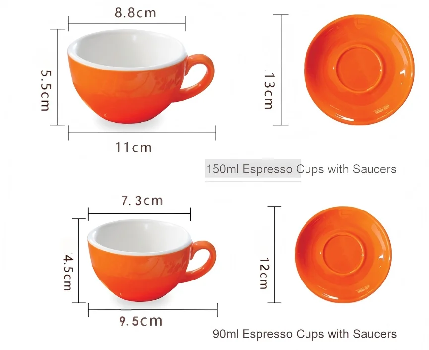 4 capacities of Cappuccino Cup and Saucer Glossy Matte Ceramic Coffee ...