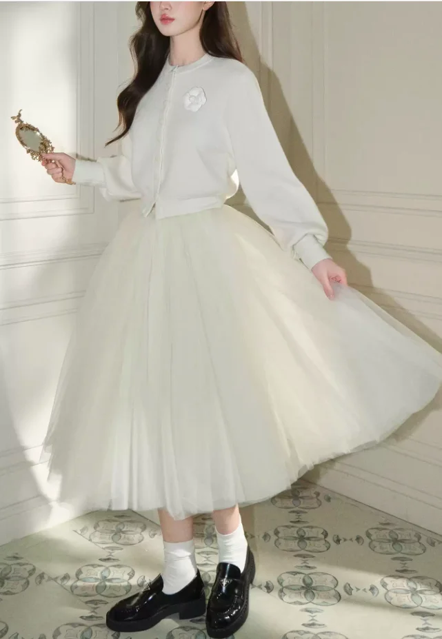 French Tulle Skirt | A-Line Midi Ball Gown with Classic Courtly Elegance
