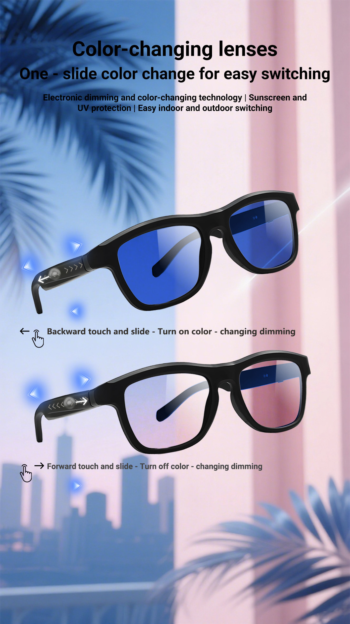 GV90 Smart glasses touch changing lenses color