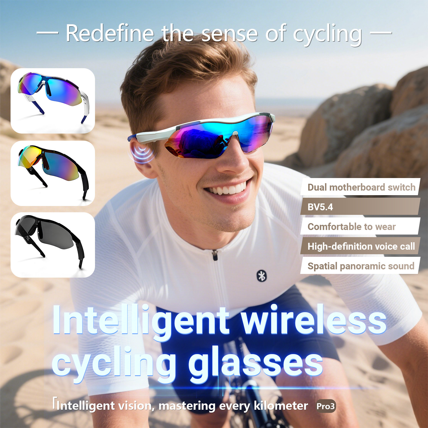 QY-Pro3 UV400 Cool Fashions smart sunglasses with Ai voice assistant