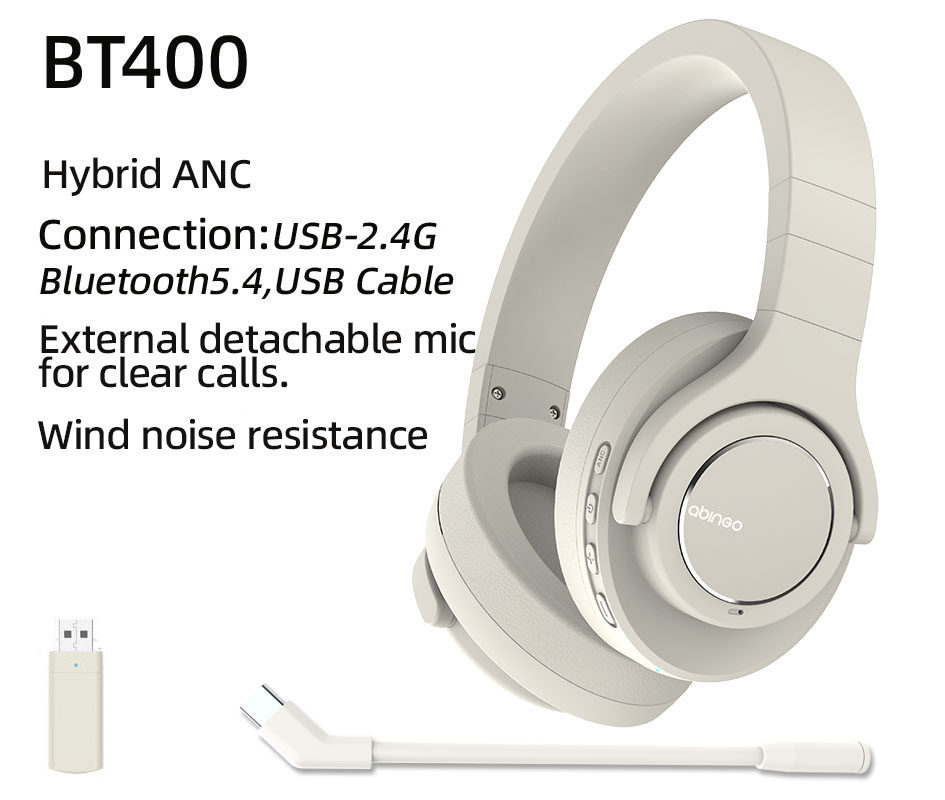abingo BT400 头戴式混合主动降噪ANC游戏耳机双数字麦ENC外接插拔麦
