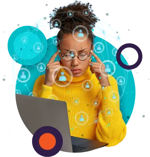 Person working with IoT devices, looking concerned