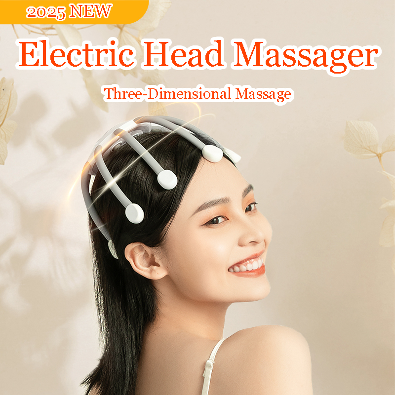 360° Head Massager with 14 Massage Nodes, Fingertip-Like Vibration, 5 Modes × 10 Intensity Levels, Jellyfish Design & Built-In Bluetooth Audio