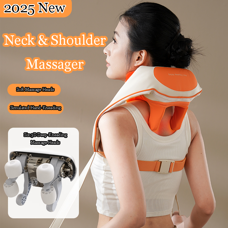 Kneading Neck & Shoulder Massager with Heat, Simulated Hand Grip, 3 Modes, Dual-Strap Design, Full-Body Use