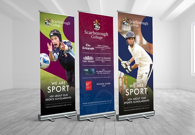 10ft or 20ft aluminum backdrop with roll up stand and literature