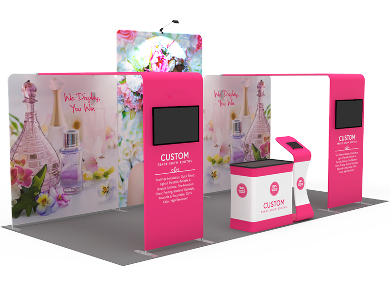 fast setup fabric exhibition booth with iPad rack