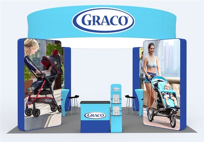 20X20 Tension Fabric Display with Over Head Sign