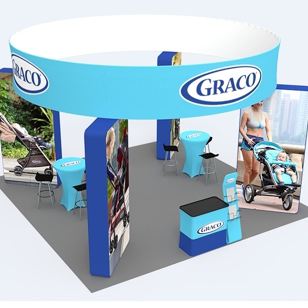 20X20 Tension Fabric Display with Over Head Sign