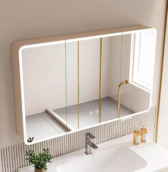 KSM001 Modern Mirror Wall-Mounted Bathroom Cabinet with LED Light for Bathroom