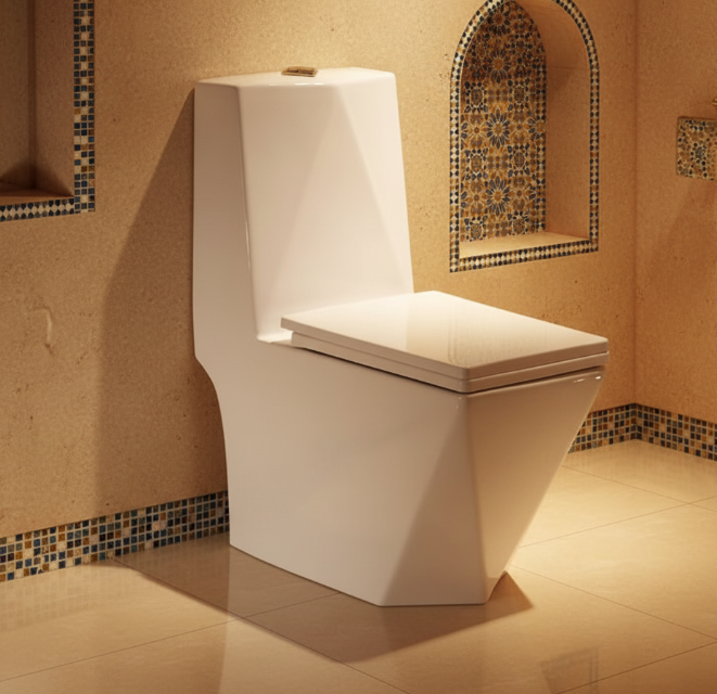 KSB004 Modern Ceramic Bathroom Toilet Bowl Diamond Square Inodoro Toilet Tank for Home Hotel Use WC One Piece Toilet