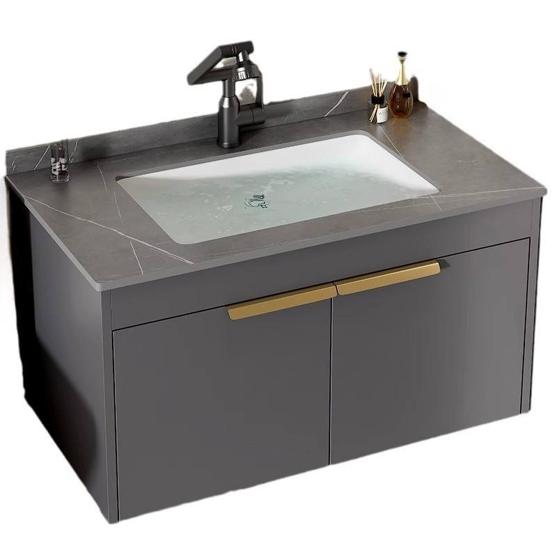 KSB017 Luxury Modern Design Wall Mounted Vanity with Aluminum Mirror Space Saving Bathroom Wash Basin Cabinet for Hotels
