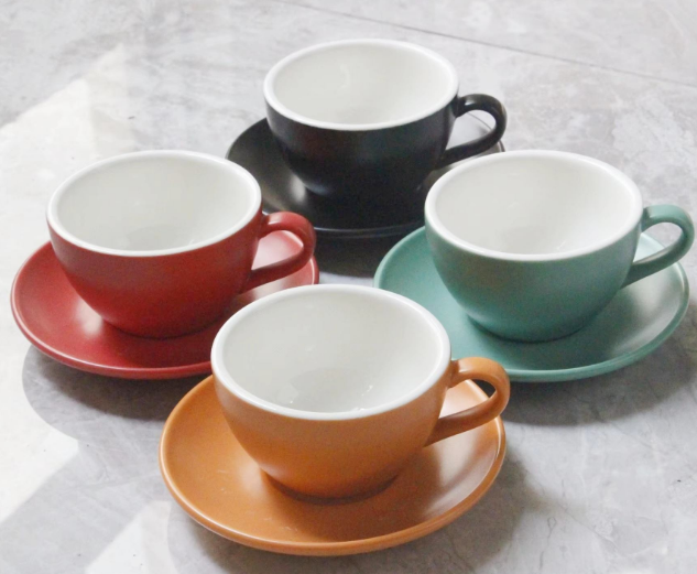 KP002  Nordic Matte Glaze Ceramic Coffee Cup Saucer Set for Cappuccino/Latte for Giveaways Modern Home/Cafe Use