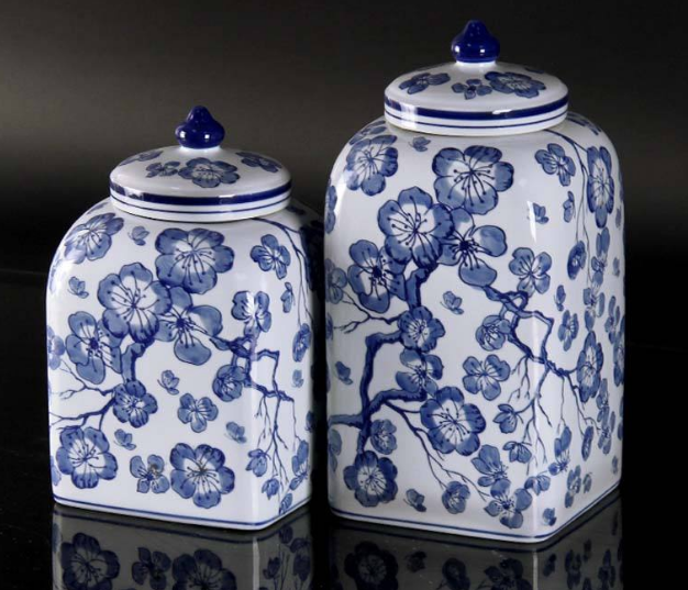 KP014 andcrafted Ceramic Jar Blue and White Ginger Jar Floral Porcelain Vase for Dinning Table Bookshelf Kitchen Countertop