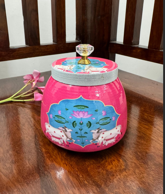 KP016 Traditional  Art Porcelain Jar Pichwai Design Handmade Eco-Friendly Diwali Festival Wedding Party Favors Cultural Decorative