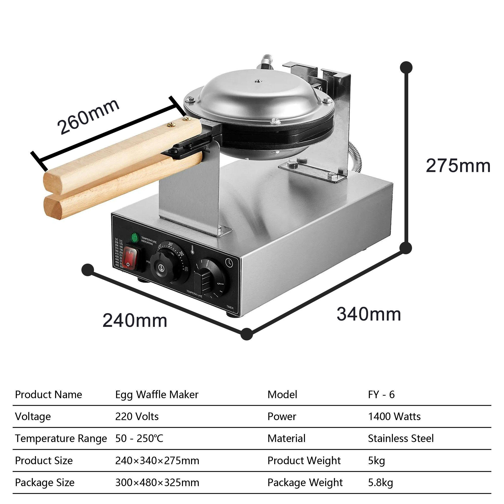 Commercial Electric Egg Waffle Maker | Non-Stick Bubble Waffle Machine