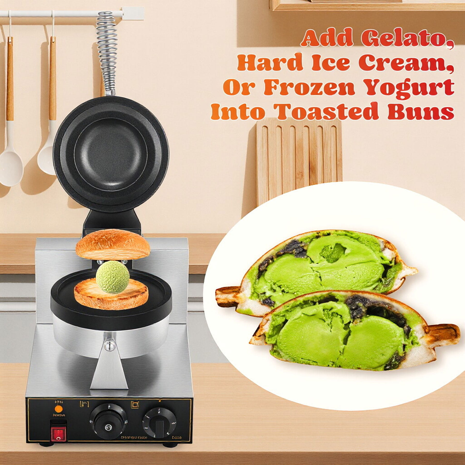 Commercial UFO Ice Cream Burger Machine | Electric Gelato Panini Press Waffle Baker