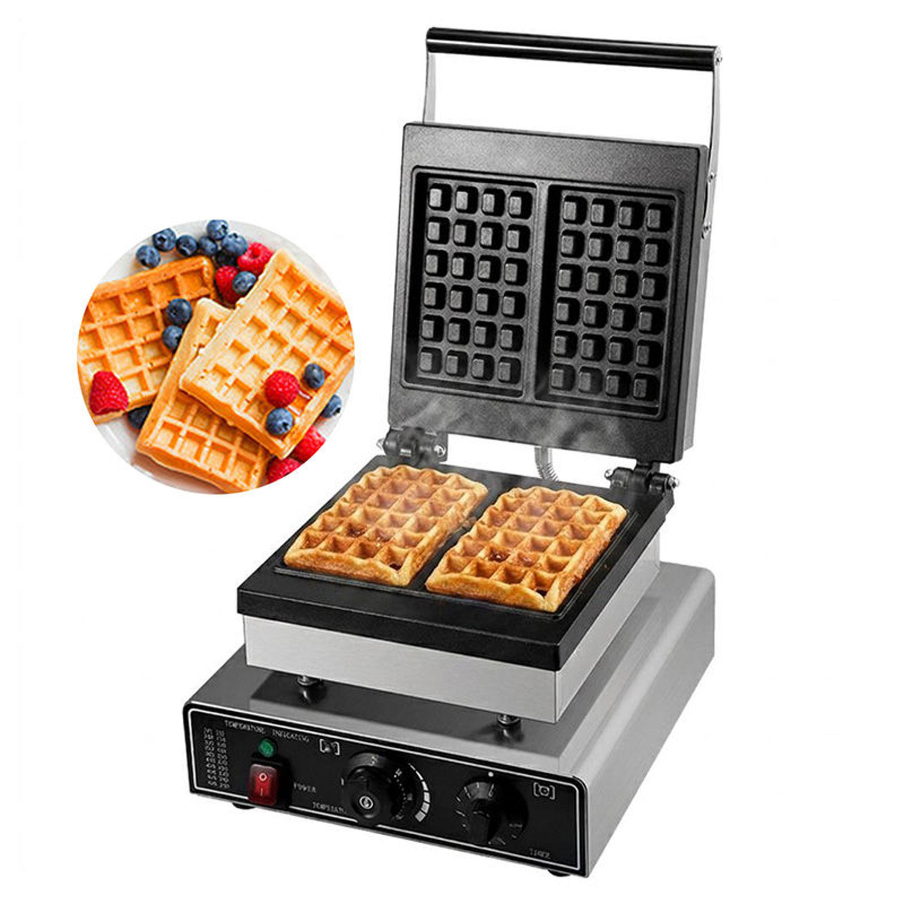 Heavy Duty Commercial Waffle Maker | 2-Slice Electric Square Waffle Press for Cafe